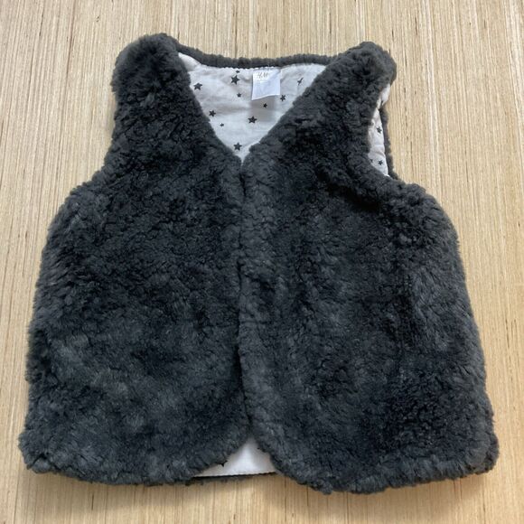 H&M Other - H&M Black Brown Faux Fur Vest Kids Size 18 Mo -2 Years